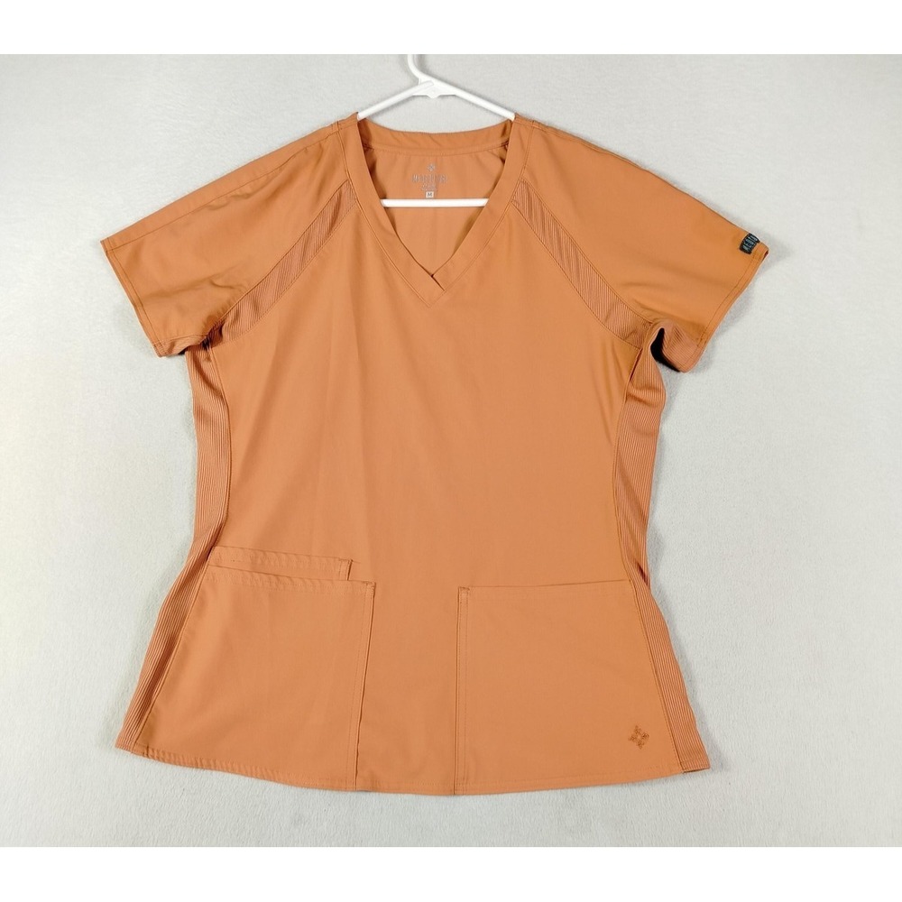 Med Couture Peaches Scrub Top Womens Medium V Neck Stretch Pockets Nurse Doctor